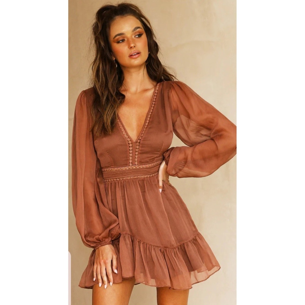 In Heaven Mini Dress Chocolate Sage And Paige Size Medium - Picture 2 of 4